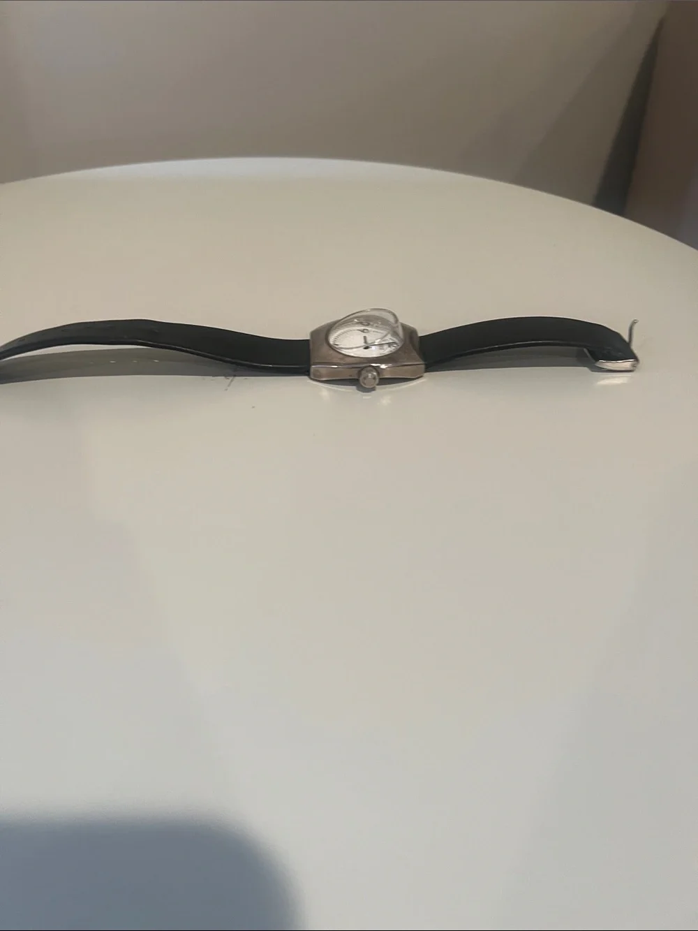Black Leather Strap Silver Case Watch - Vintage Guess Women’s Watch